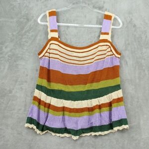 Eloquii Sweater Womens 18/20 Peplum Striped Ruffle Boho Preppy Open Knit Tank